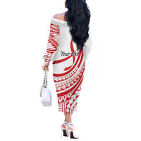 Know Your Status Red Ribbon Personalised Off The Shoulder Long Sleeve Dress Polynesian AIDS Awareness LT9 - Polynesian Pride