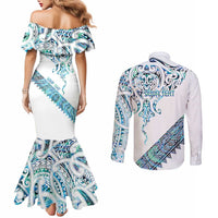 Kahui Whetu Paua shell Kowhaiwhai Taniko Personalised Couples Matching Mermaid Dress and Long Sleeve Button Shirt Manta Ray Shark-Turtle Maori Tribal Style LT9 - Polynesian Pride