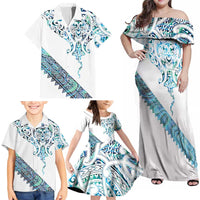 Kahui Whetu Paua shell Kowhaiwhai Taniko Personalised Family Matching Off Shoulder Maxi Dress and Hawaiian Shirt Manta Ray Shark-Turtle Maori Tribal Style LT9 - Polynesian Pride