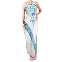 Kahui Whetu Paua shell Kowhaiwhai Taniko Personalised Family Matching Tank Maxi Dress and Hawaiian Shirt Manta Ray Shark-Turtle Maori Tribal Style LT9 Mom's Dress Blue - Polynesian Pride