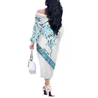 Kahui Whetu Paua shell Kowhaiwhai Taniko Personalised Off The Shoulder Long Sleeve Dress Manta Ray Shark-Turtle Maori Tribal Style LT9 - Polynesian Pride