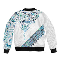 Kahui Whetu Paua shell Kowhaiwhai Taniko Personalised Sleeve Zip Bomber Jacket Manta Ray Shark-Turtle Maori Tribal Style