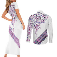 Mawhero Paua shell Kowhaiwhai Taniko Personalised Couples Matching Short Sleeve Bodycon Dress and Long Sleeve Button Shirt Manta Ray Shark-Turtle Maori Tribal Style LT9 - Polynesian Pride