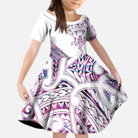 Mawhero Paua shell Kowhaiwhai Taniko Personalised Family Matching Tank Maxi Dress and Hawaiian Shirt Manta Ray Shark-Turtle Maori Tribal Style LT9 Daughter's Dress Pink - Polynesian Pride