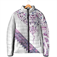 Mawhero Paua shell Kowhaiwhai Taniko Personalised Padded Jacket Manta Ray Shark-Turtle Maori Tribal Style