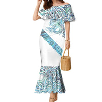 Kahui Whetu Paua shell Kowhaiwhai Taniko Personalised Family Matching Mermaid Dress and Hawaiian Shirt Taniwha Maori Tribal Style LT9 Mom's Dress Blue - Polynesian Pride
