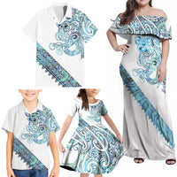 Kahui Whetu Paua shell Kowhaiwhai Taniko Personalised Family Matching Off Shoulder Maxi Dress and Hawaiian Shirt Taniwha Maori Tribal Style LT9 - Polynesian Pride