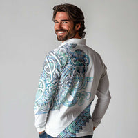 Kahui Whetu Paua shell Kowhaiwhai Taniko Personalised Long Sleeve Polo Shirt Taniwha Maori Tribal Style LT9 - Polynesian Pride