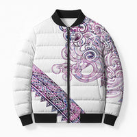 Mawhero Paua shell Kowhaiwhai Taniko Personalised Bomber Puffer Jacket Taniwha Maori Tribal Style