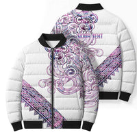 Mawhero Paua shell Kowhaiwhai Taniko Personalised Bomber Puffer Jacket Taniwha Maori Tribal Style