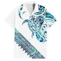 Kahui Whetu Paua shell Kowhaiwhai Taniko Personalised Family Matching Long Sleeve Bodycon Dress and Hawaiian Shirt Turtle Tattoo Maori Tribal Style LT9 Dad's Shirt - Short Sleeve Blue - Polynesian Pride
