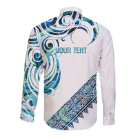 Kahui Whetu Paua shell Kowhaiwhai Taniko Personalised Long Sleeve Button Shirt Turtle Tattoo Maori Tribal Style