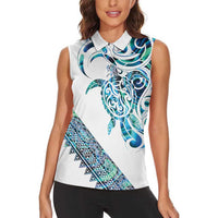 Kahui Whetu Paua shell Kowhaiwhai Taniko Personalised Women Sleeveless Polo Shirt Turtle Tattoo Maori Tribal Style LT9 - Polynesian Pride