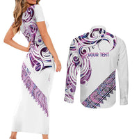 Mawhero Paua shell Kowhaiwhai Taniko Personalised Couples Matching Short Sleeve Bodycon Dress and Long Sleeve Button Shirt Turtle Tattoo Maori Tribal Style LT9 - Polynesian Pride