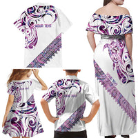 Mawhero Paua shell Kowhaiwhai Taniko Personalised Family Matching Off Shoulder Maxi Dress and Hawaiian Shirt Turtle Tattoo Maori Tribal Style LT9 - Polynesian Pride