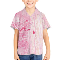 Breast Cancer Awareness Family Matching Long Sleeve Bodycon Dress and Hawaiian Shirt Maile Pikake Lokelani Crown Flower Lei Inspired LT9 Son's Shirt Pink - Polynesian Pride