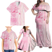 Breast Cancer Awareness Family Matching Off Shoulder Maxi Dress and Hawaiian Shirt Maile Pikake Lokelani Crown Flower Lei Inspired LT9 - Polynesian Pride