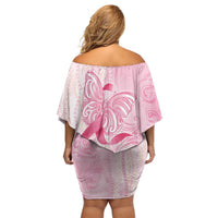 Breast Cancer Awareness Family Matching Off Shoulder Short Dress and Hawaiian Shirt Maile Pikake Lokelani Crown Flower Lei Inspired LT9 - Polynesian Pride