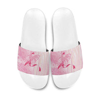 Breast Cancer Awareness Slide Sandals Maile Pikake Lokelani Crown Flower Lei Inspired