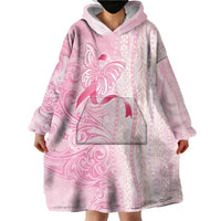Breast Cancer Awareness Wearable Blanket Hoodie Maile Pikake Lokelani Crown Flower Lei Inspired