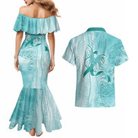 PTSD Awareness Couples Matching Mermaid Dress and Hawaiian Shirt Maile Pikake Lokelani Crown Flower Lei Inspired LT9 - Polynesian Pride
