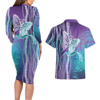 Suicide Prevention Awareness Couples Matching Long Sleeve Bodycon Dress and Hawaiian Shirt Maile Pikake Lokelani Crown Flower Lei Inspired LT9 - Polynesian Pride