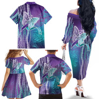 Suicide Prevention Awareness Family Matching Off The Shoulder Long Sleeve Dress and Hawaiian Shirt Maile Pikake Lokelani Crown Flower Lei Inspired LT9 - Polynesian Pride