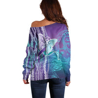 Suicide Prevention Awareness Off Shoulder Sweater Maile Pikake Lokelani Crown Flower Lei Inspired