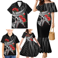Hawaiian Honu Personalized Family Matching Mermaid Dress and Hawaiian Shirt Black Tribal Hook Pattern