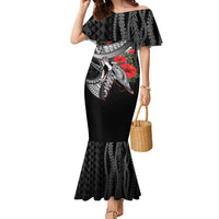 Hawaiian Honu Personalized Family Matching Mermaid Dress and Hawaiian Shirt Black Tribal Hook Pattern