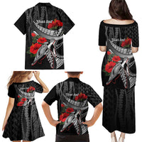 Hawaiian Honu Personalized Family Matching Puletasi and Hawaiian Shirt Black Tribal Hook Pattern