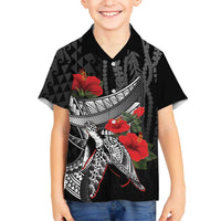 Hawaiian Honu Personalized Family Matching Puletasi and Hawaiian Shirt Black Tribal Hook Pattern
