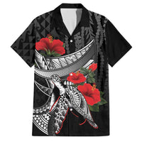 Hawaiian Honu Personalized Family Matching Short Sleeve Bodycon Dress and Hawaiian Shirt Black Tribal Hook Pattern