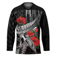 Hawaiian Honu Personalized Hockey Jersey Black Tribal Hook Pattern