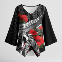 Hawaiian Honu Personalized Kimono Sleeve Blouse Black Tribal Hook Pattern