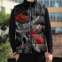 Hawaiian Honu Personalized Sleeveless Puffer Jacket Black Tribal Hook Pattern