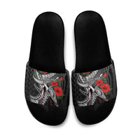 Hawaiian Honu Personalized Slide Sandals Black Tribal Hook Pattern