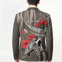 Hawaiian Honu Personalized Blazer Mocha Mousse Hibiscus Tribal Hook Pattern