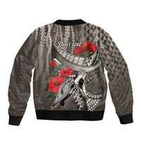 Hawaiian Honu Personalized Bomber Jacket Mocha Mousse Hibiscus Tribal Hook Pattern