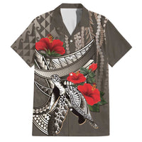 Hawaiian Honu Personalized Family Matching Mermaid Dress and Hawaiian Shirt Mocha Mousse Hibiscus Tribal Hook Pattern LT9 Dad's Shirt - Short Sleeve Mocha - Polynesian Pride