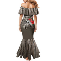 Hawaiian Honu Personalized Family Matching Mermaid Dress and Hawaiian Shirt Mocha Mousse Hibiscus Tribal Hook Pattern LT9 - Polynesian Pride