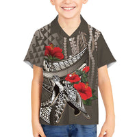 Hawaiian Honu Personalized Family Matching Mermaid Dress and Hawaiian Shirt Mocha Mousse Hibiscus Tribal Hook Pattern LT9 Son's Shirt Mocha - Polynesian Pride