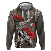 Hawaiian Honu Personalized Hoodie Mocha Mousse Hibiscus Tribal Hook Pattern