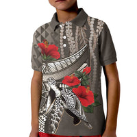 Hawaiian Honu Personalized Kid Polo Shirt Mocha Mousse Hibiscus Tribal Hook Pattern