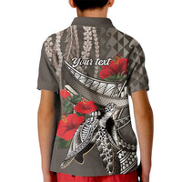 Hawaiian Honu Personalized Kid Polo Shirt Mocha Mousse Hibiscus Tribal Hook Pattern