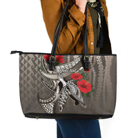 Hawaiian Honu Personalized Leather Tote Bag Mocha Mousse Hibiscus Tribal Hook Pattern