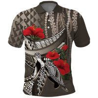 Hawaiian Honu Personalized Polo Shirt Mocha Mousse Hibiscus Tribal Hook Pattern
