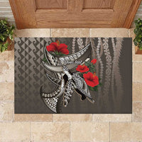 Hawaiian Honu Personalized Rubber Doormat Mocha Mousse Hibiscus Tribal Hook Pattern