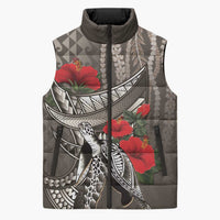 Hawaiian Honu Personalized Sleeveless Puffer Jacket Mocha Mousse Hibiscus Tribal Hook Pattern