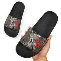 Hawaiian Honu Personalized Slide Sandals Mocha Mousse Hibiscus Tribal Hook Pattern